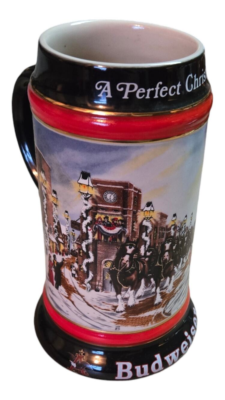 Budweiser Clydesdales Holiday Stein Beer Mug "A Perfect Christmas" VTG 1992
